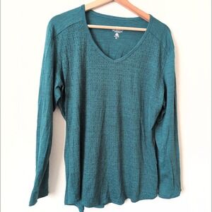 Segments 100% Merino Wool Teal Leaf V-Neck Long Sleeve Top XL Natural Fibers